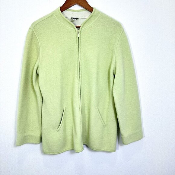 Eileen Fisher Light Green Felted Lambswool Zip Up Sweater Coat Size Med - Picture 1 of 7